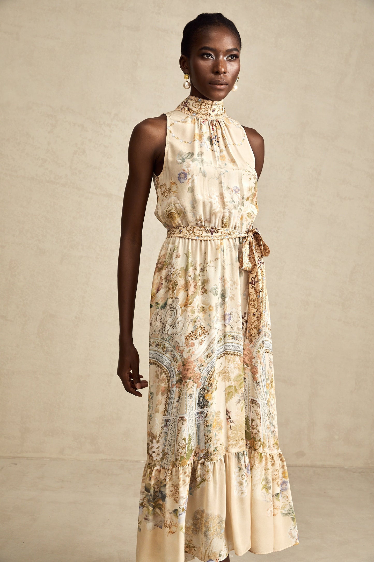 İpek Hermine Grafik Desenli Kolsuz Midi Elbise