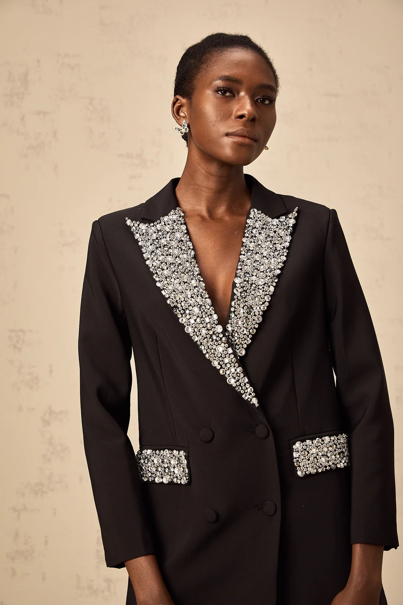 Winifred siyah kristal süslemeli blazer