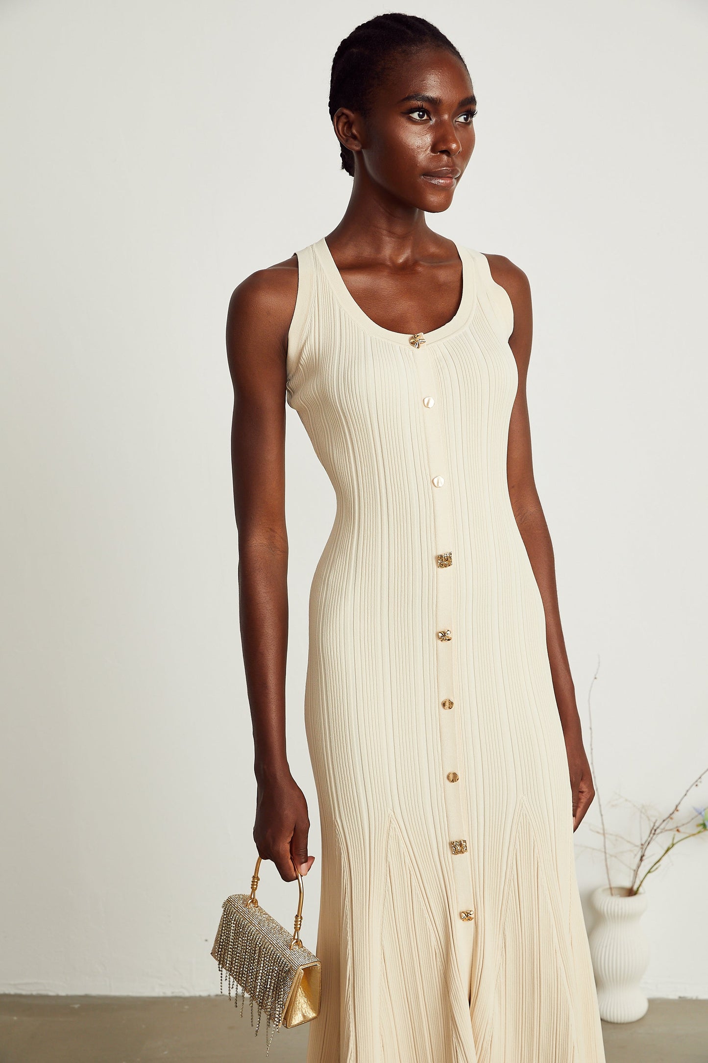 Manon Örme Kolsuz Kloş Midi Elbise