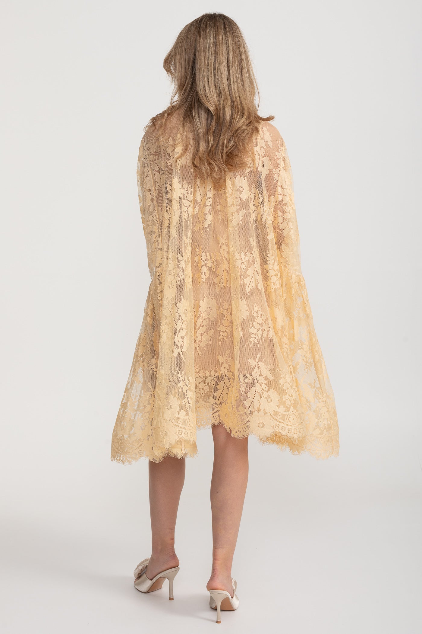 Bella A Kesim Dantel Elbise Fiyonk Yakalı