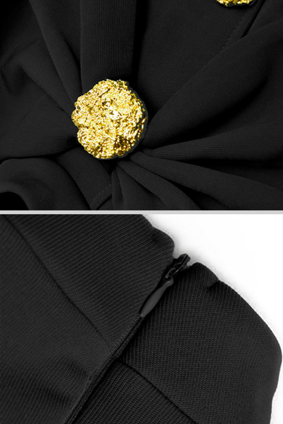 Nala Zarif Fiyonk Yaka Uzun Kollu Elbise - Siyah