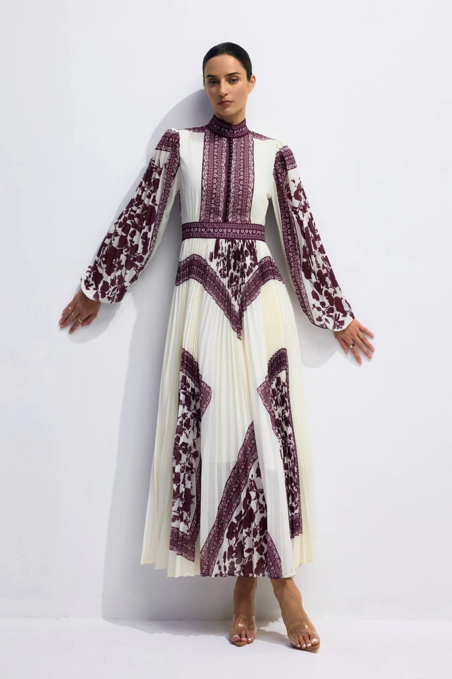 Melvina çiçek desenli pileli maksi elbise