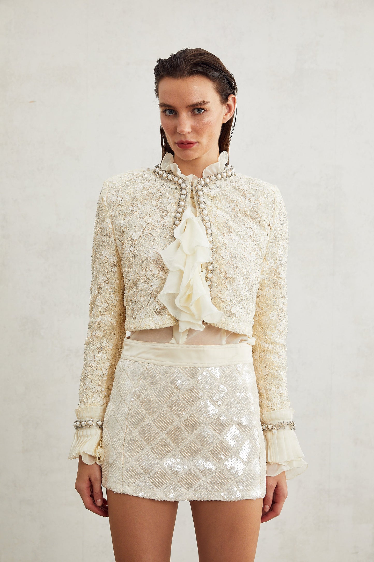 Madeleine çiçekli sahte inci süslemeli ceket