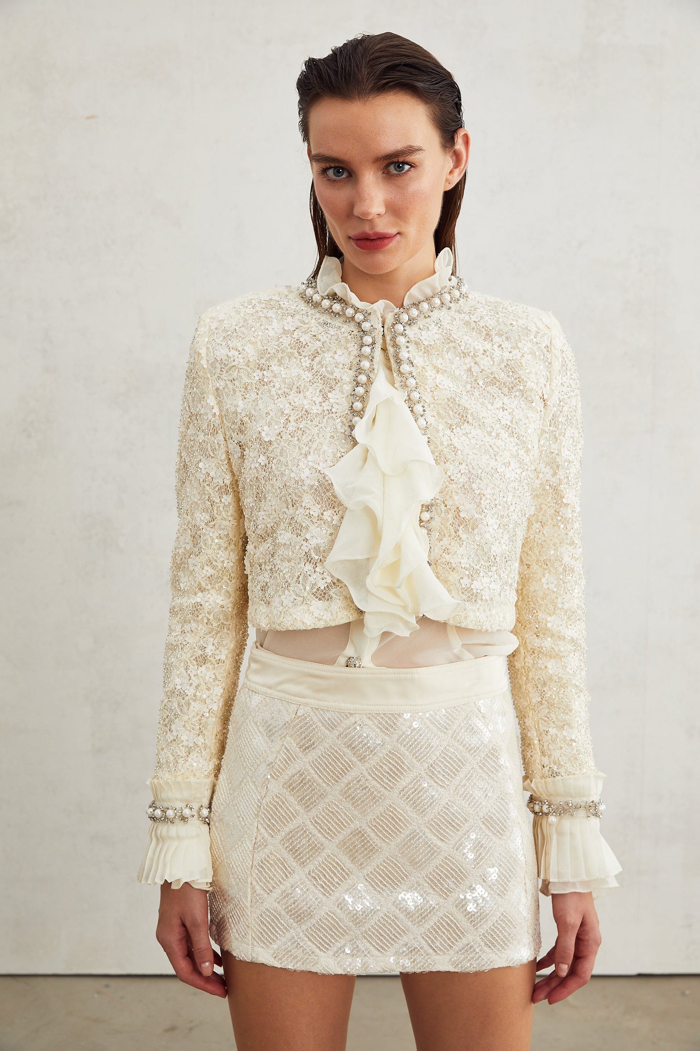 Madeleine çiçekli sahte inci süslemeli ceket