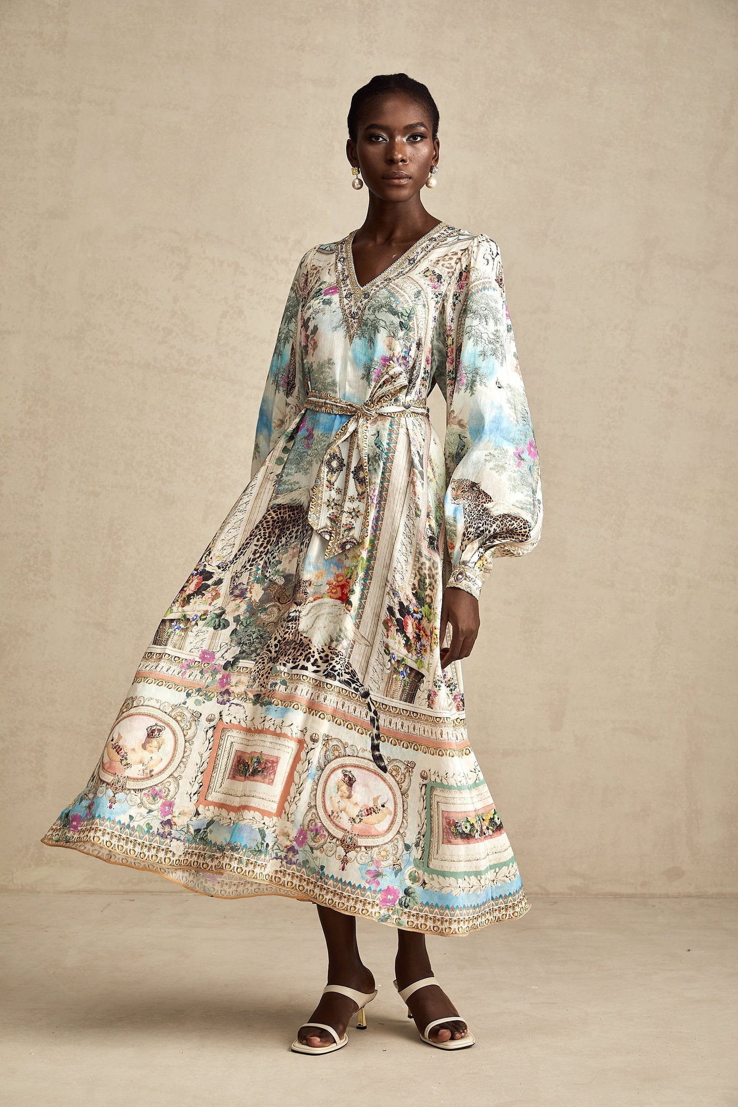 Léna İpek Kemerli V Yaka Midi Elbise