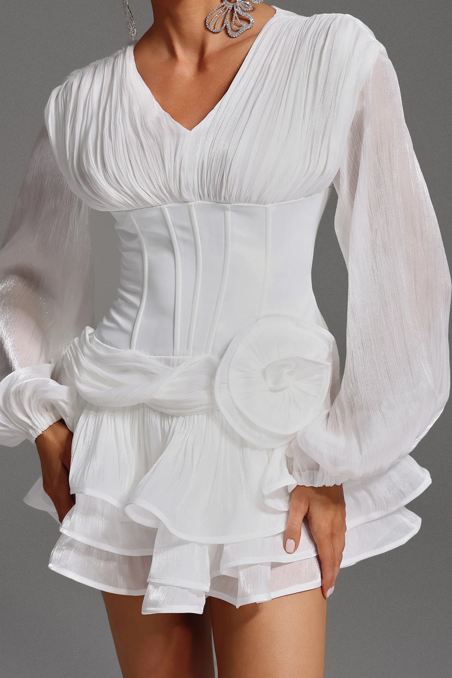 Bella  Beyaz tam pileli daralmış mini elbise