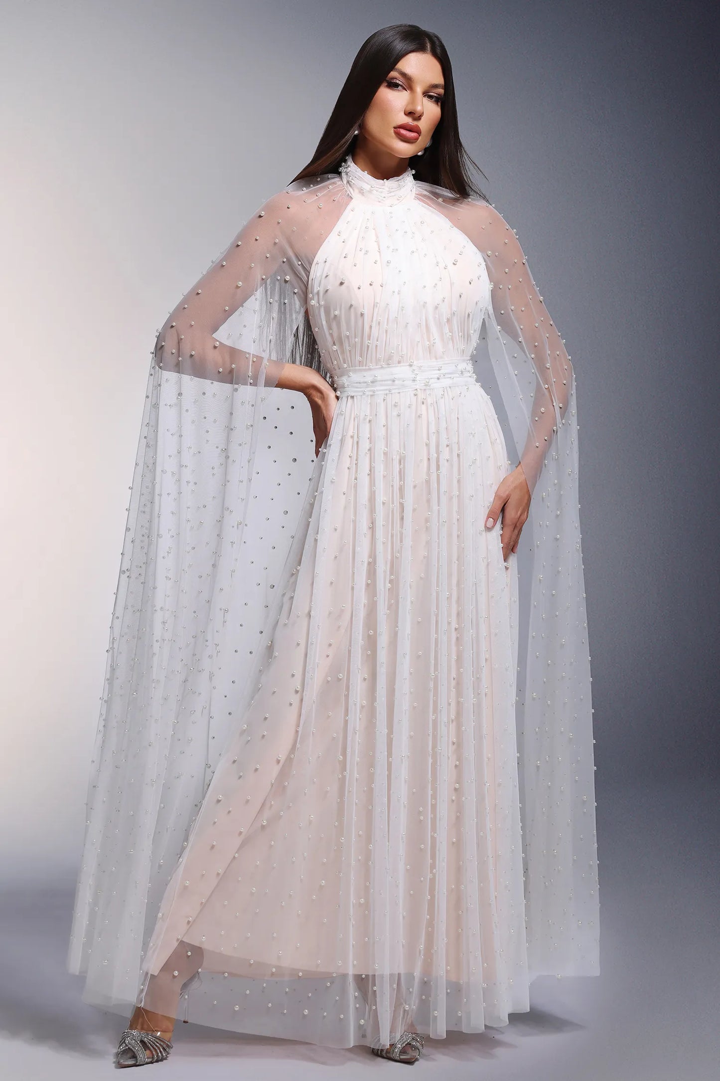 hanley Pearl Kolsuz Uzun Elbise