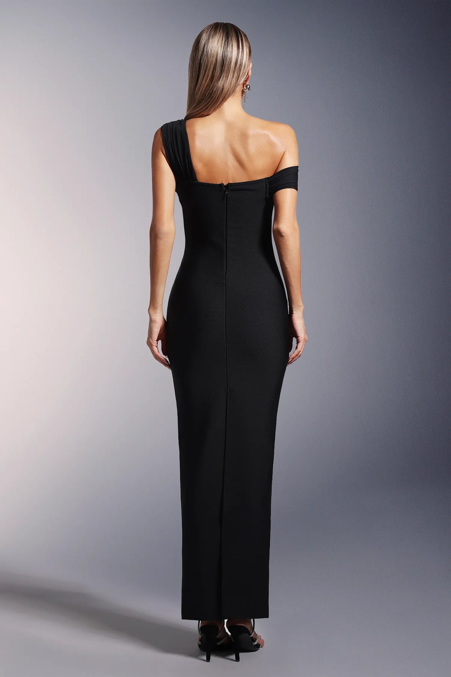 Hayden Tek Omuzlu Elmas Bandaj Uzun Elbise