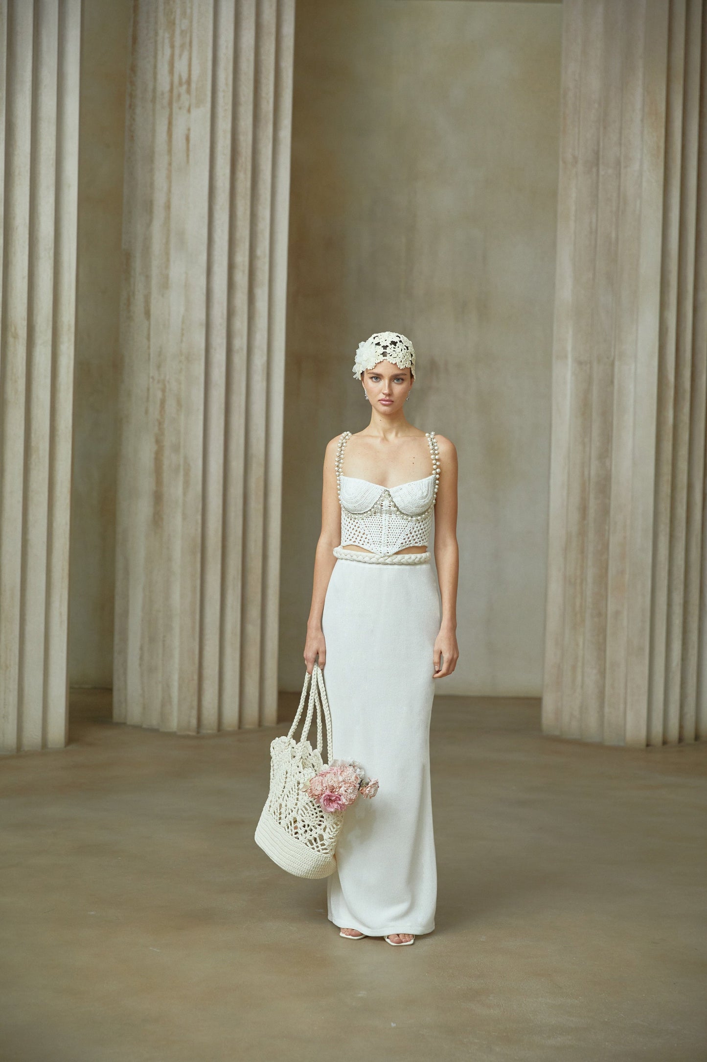 Prunelle Tığ Örgü İki Parça Üst ve Etek Takımı