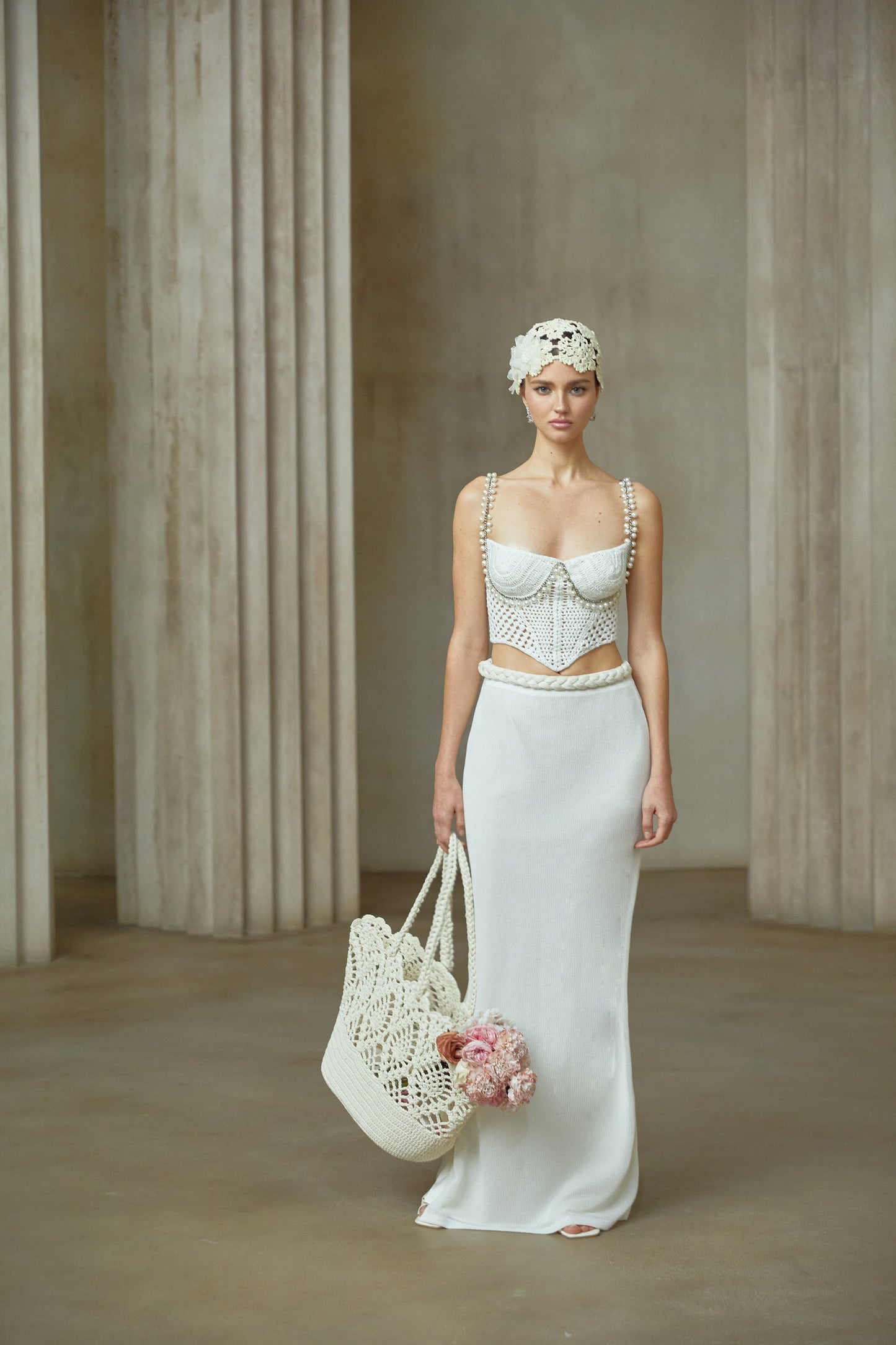 Prunelle Tığ Örgü İki Parça Üst ve Etek Takımı