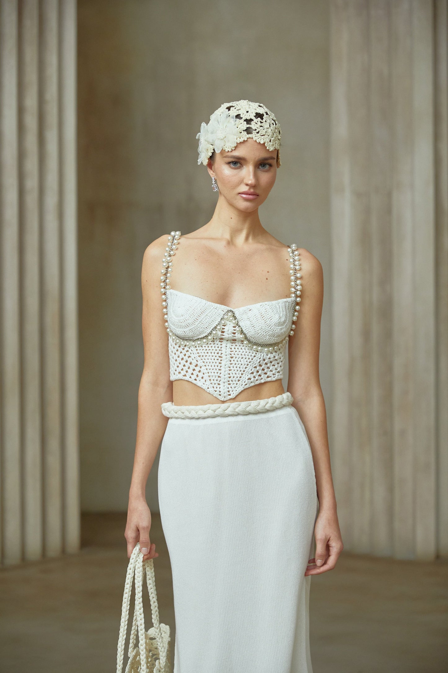 Prunelle Tığ Örgü İki Parça Üst ve Etek Takımı