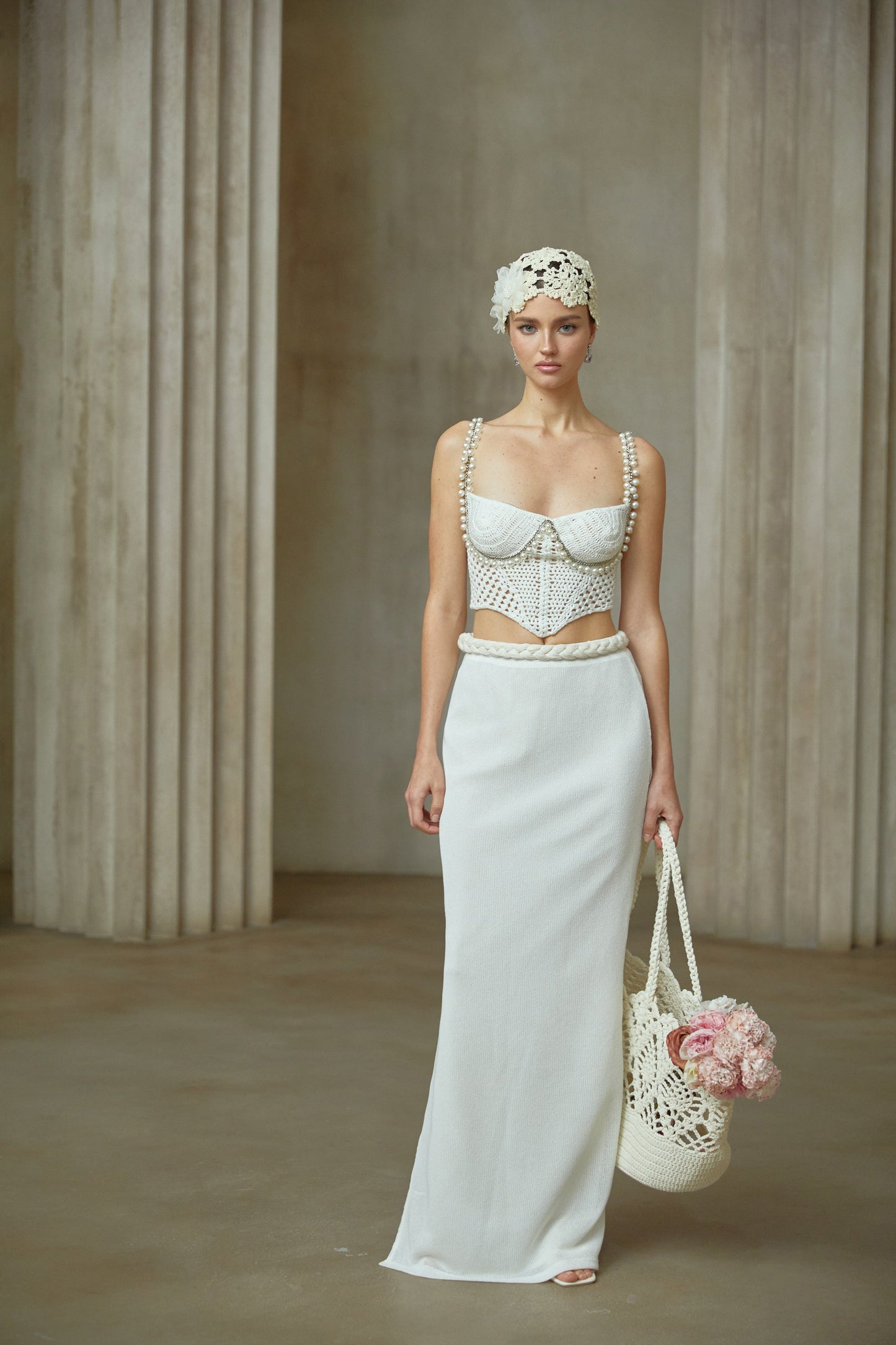 Prunelle Tığ Örgü İki Parça Üst ve Etek Takımı