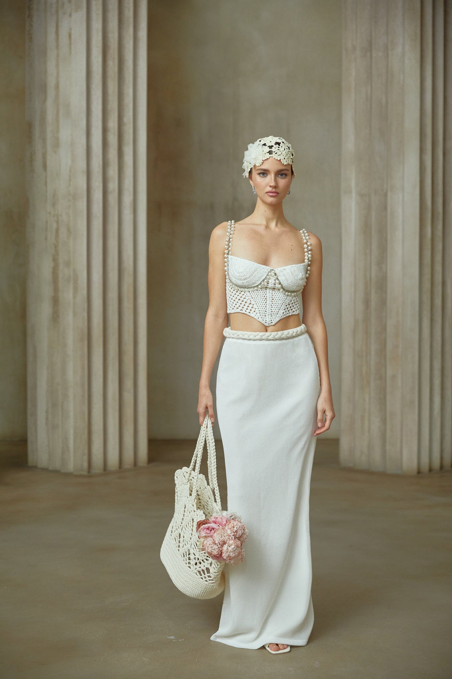 Prunelle Tığ Örgü İki Parça Üst ve Etek Takımı