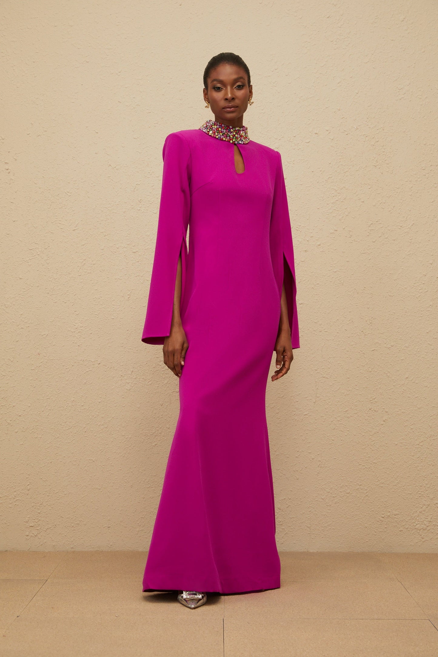 Majestueuse Fuşya Anahtar Deliği Detaylı Denizkızı Elbisesi