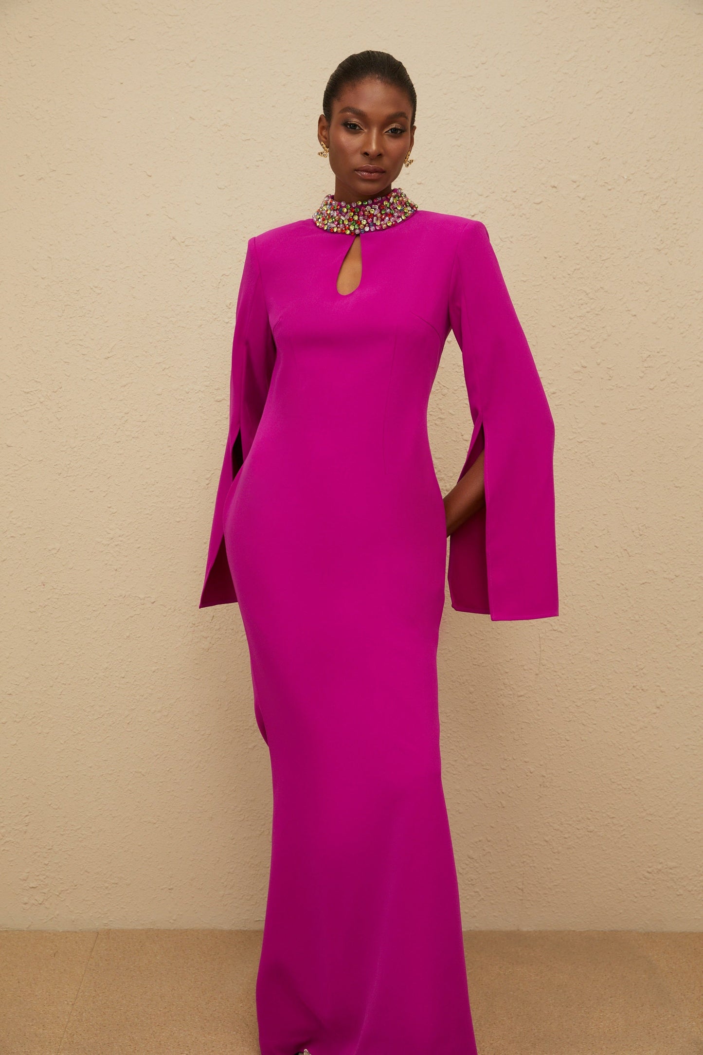Majestueuse Fuşya Anahtar Deliği Detaylı Denizkızı Elbisesi