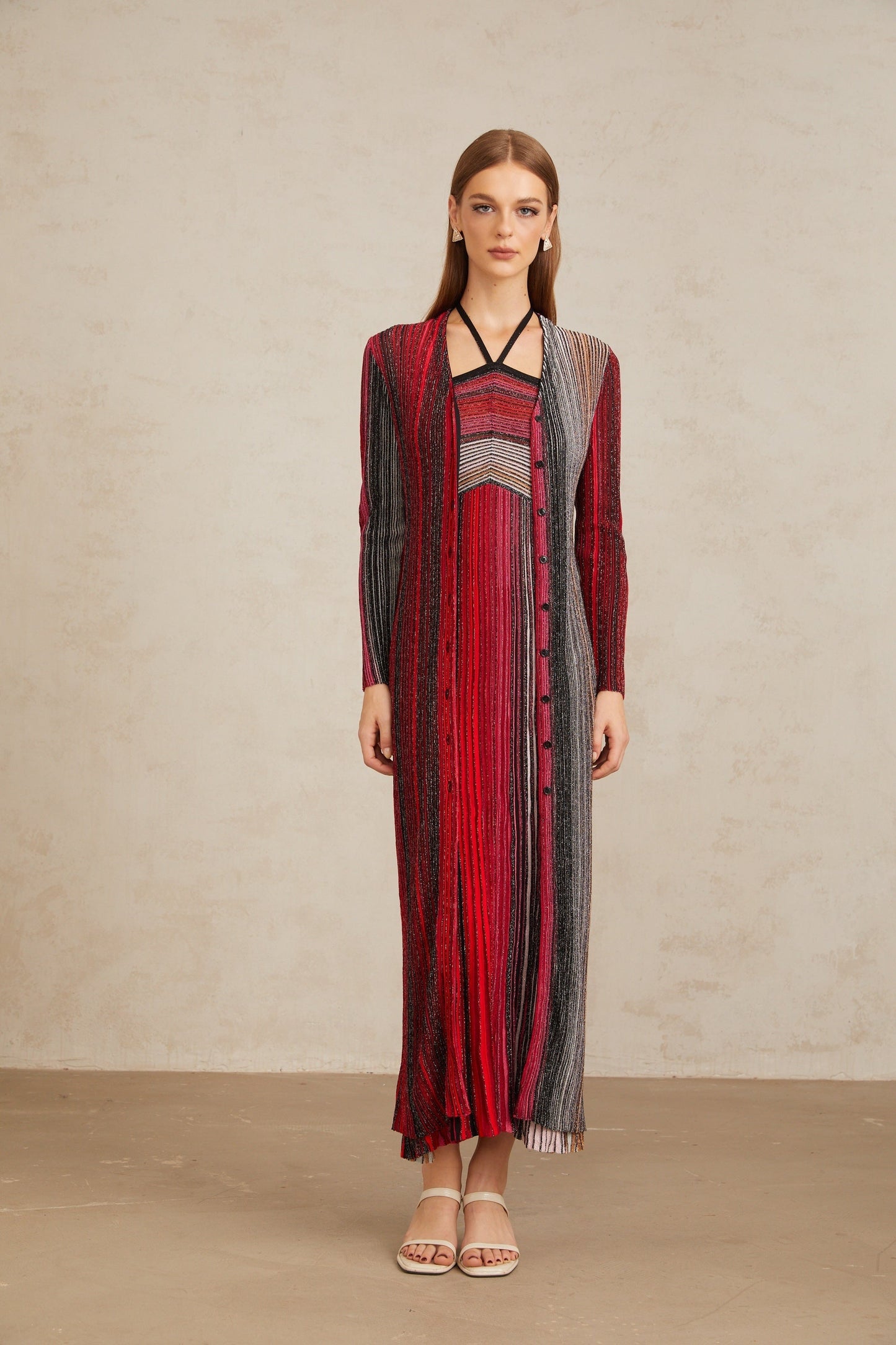 Serelith  Kırmızı Metalik Örgü Uzun Hırka