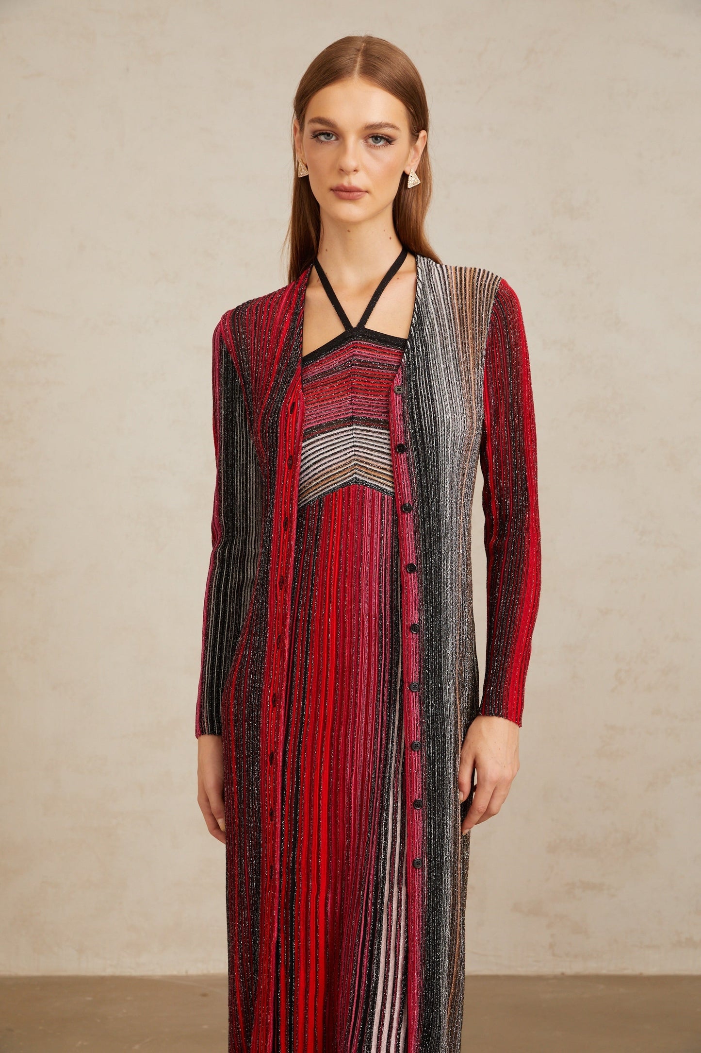 Serelith  Kırmızı Metalik Örgü Uzun Hırka