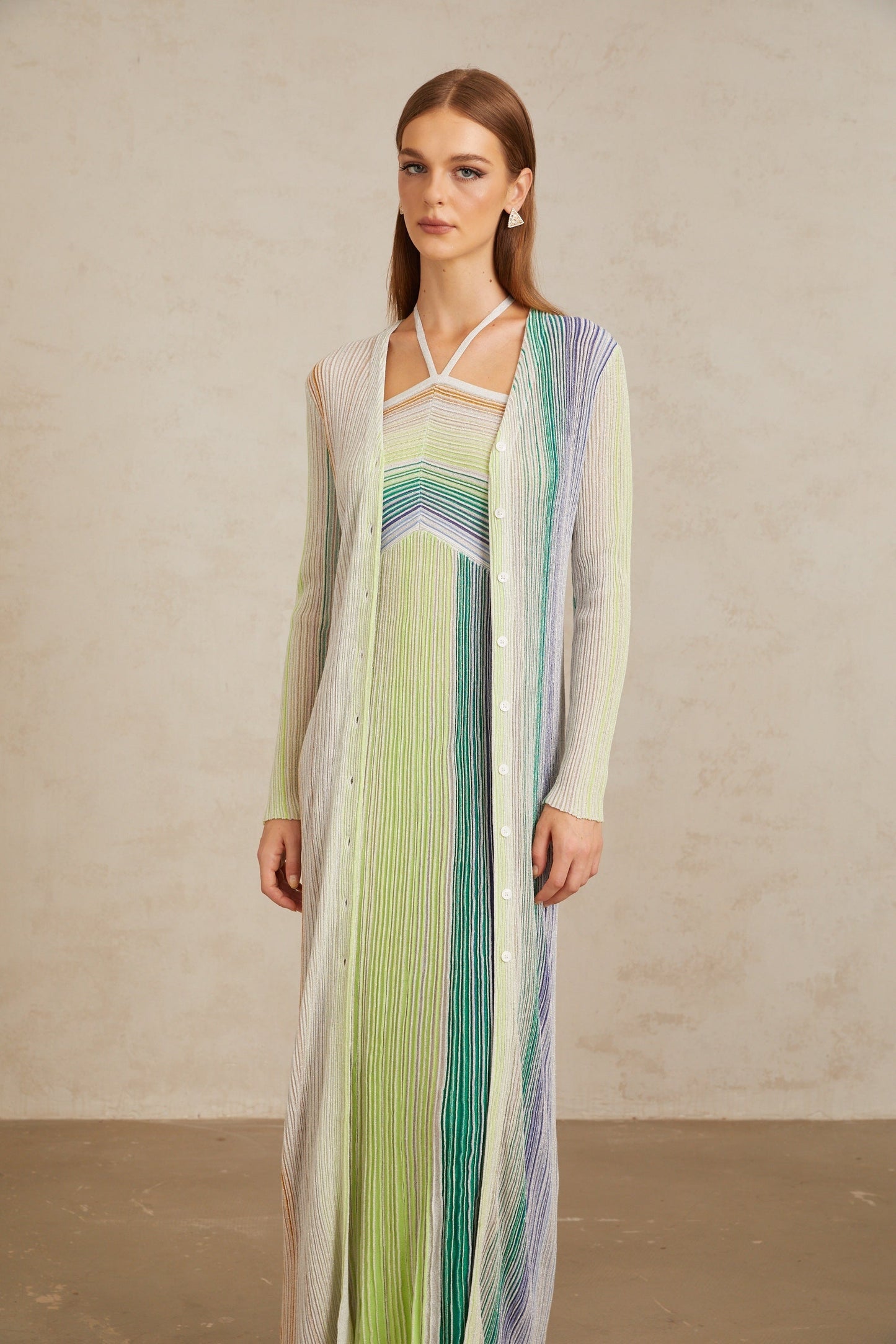 Serelith Yeşil Metalik Örgü Uzun Hırka