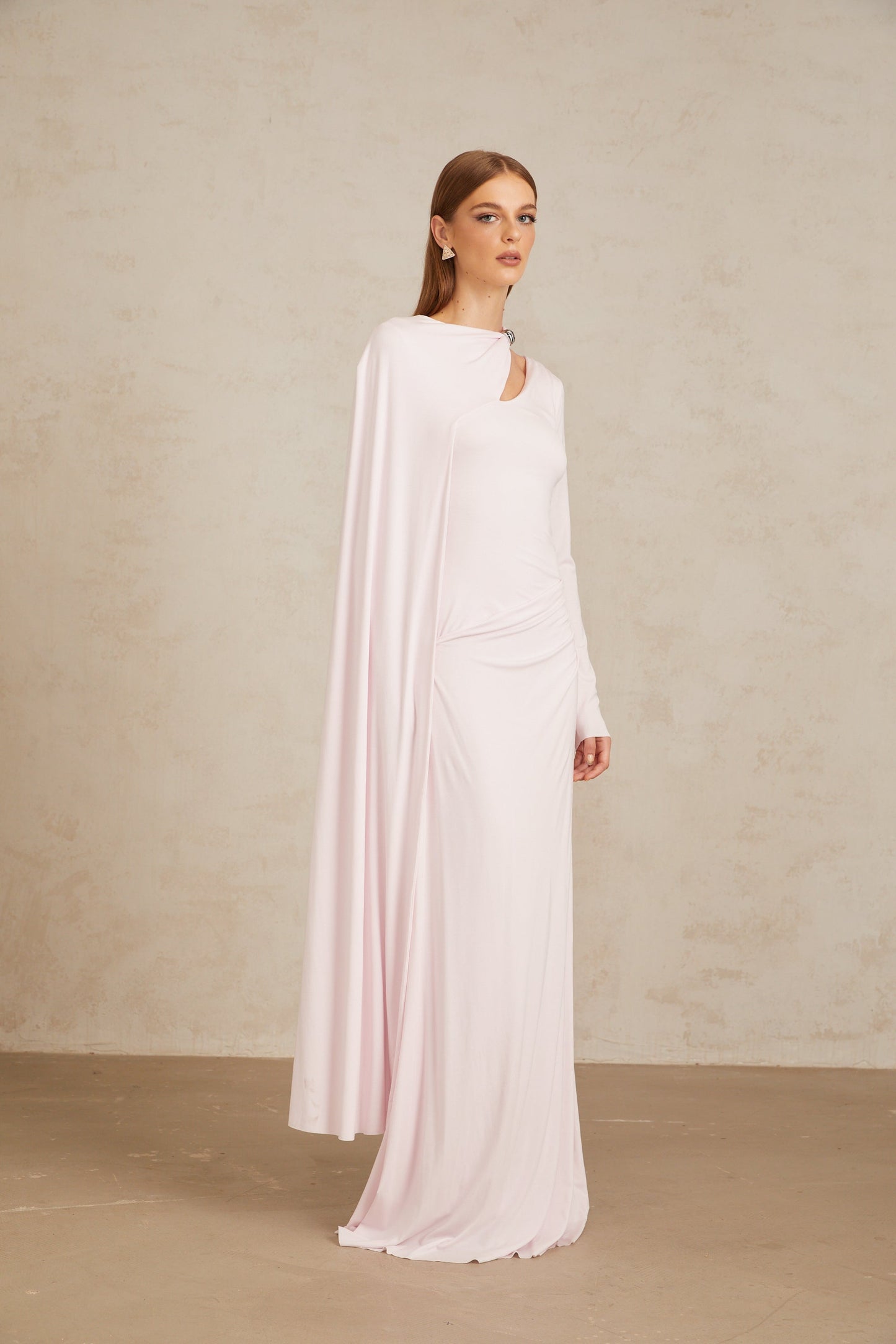 Josette Pembe Çapraz Şal Kesim Uzun Elbise