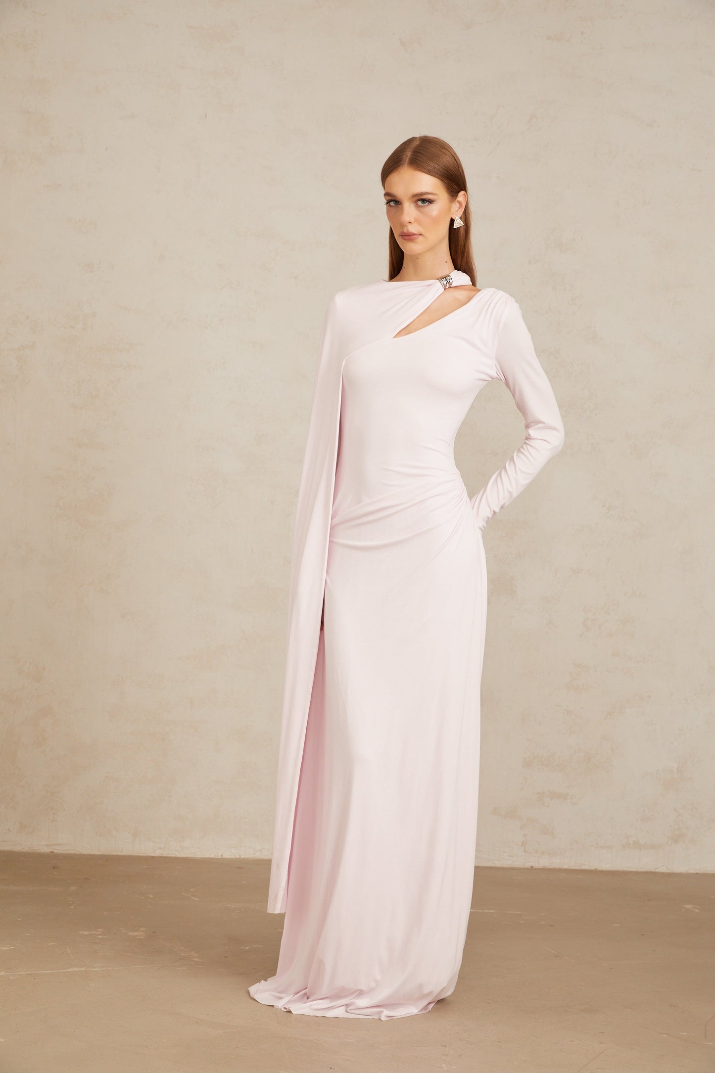 Josette Pembe Çapraz Şal Kesim Uzun Elbise