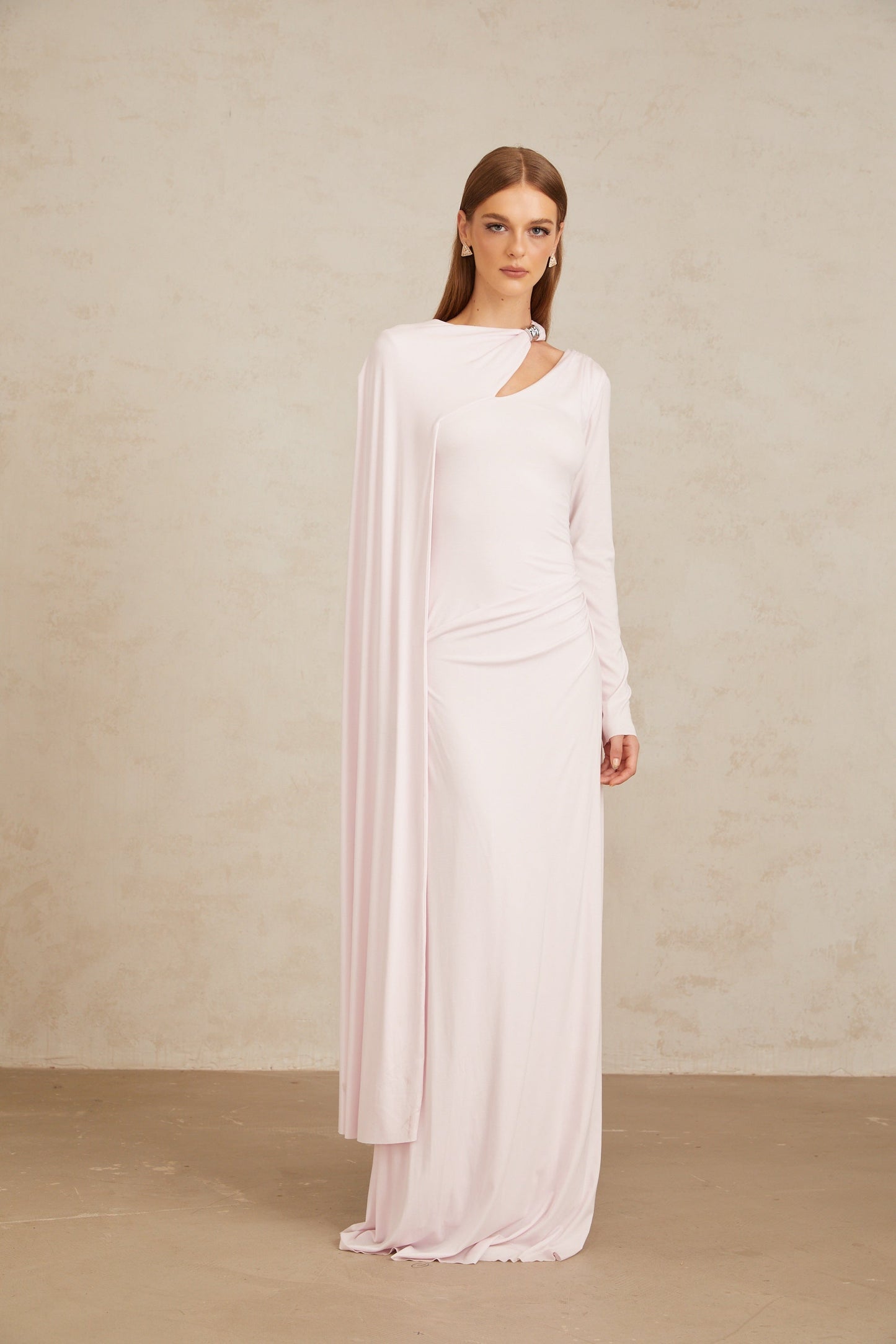 Josette Pembe Çapraz Şal Kesim Uzun Elbise