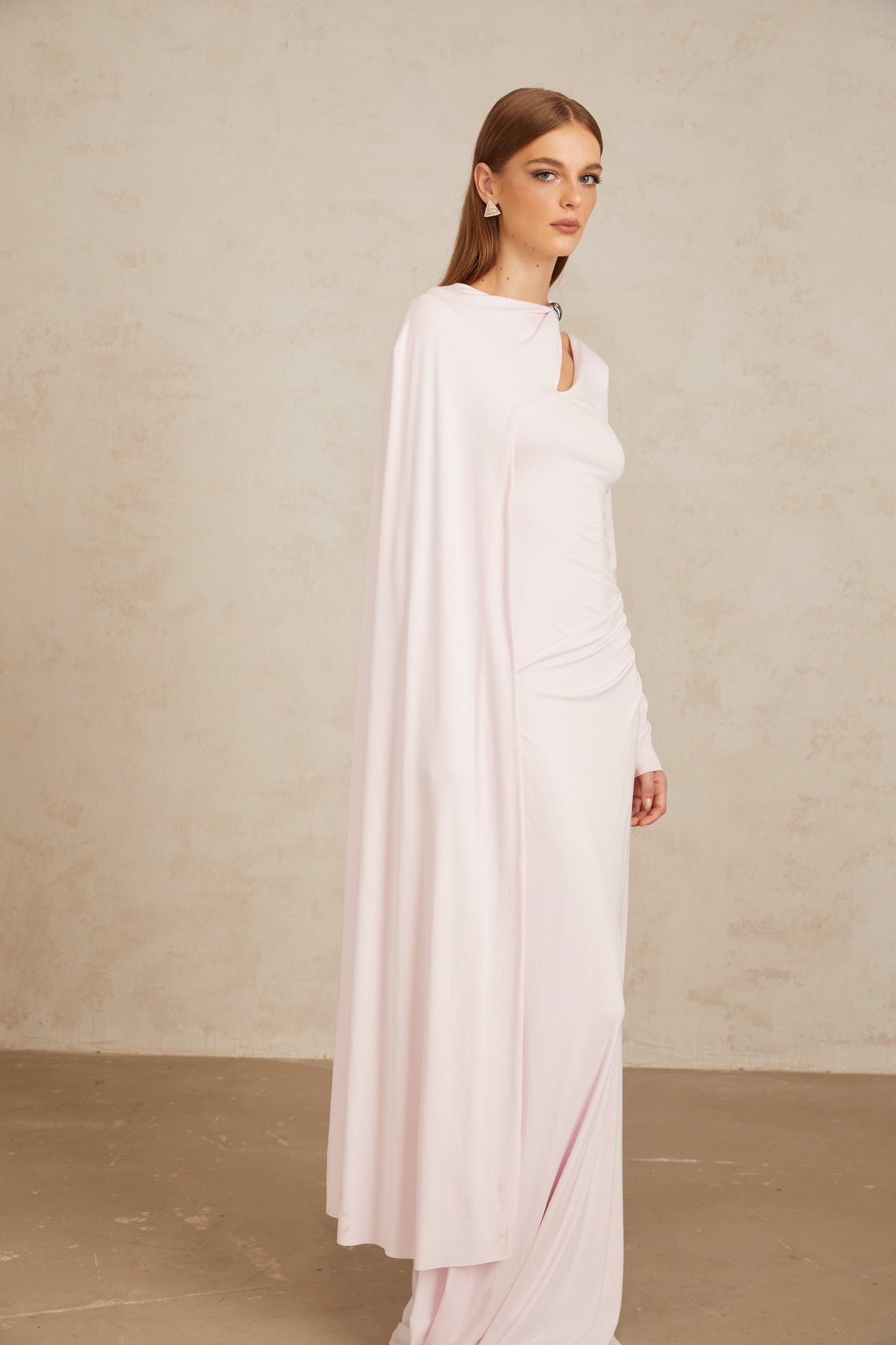 Josette Pembe Çapraz Şal Kesim Uzun Elbise