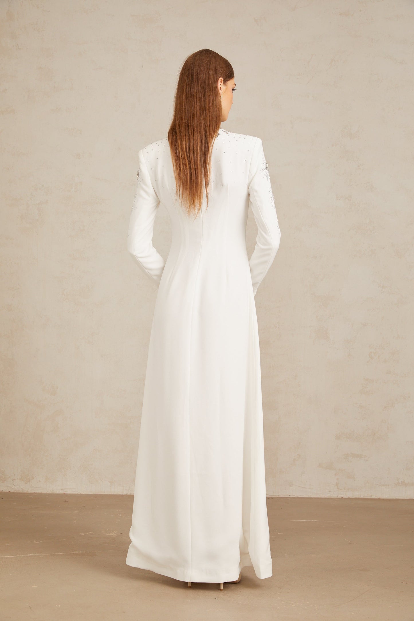 Aloïse Beyaz Süslemeli Uzun Elbise