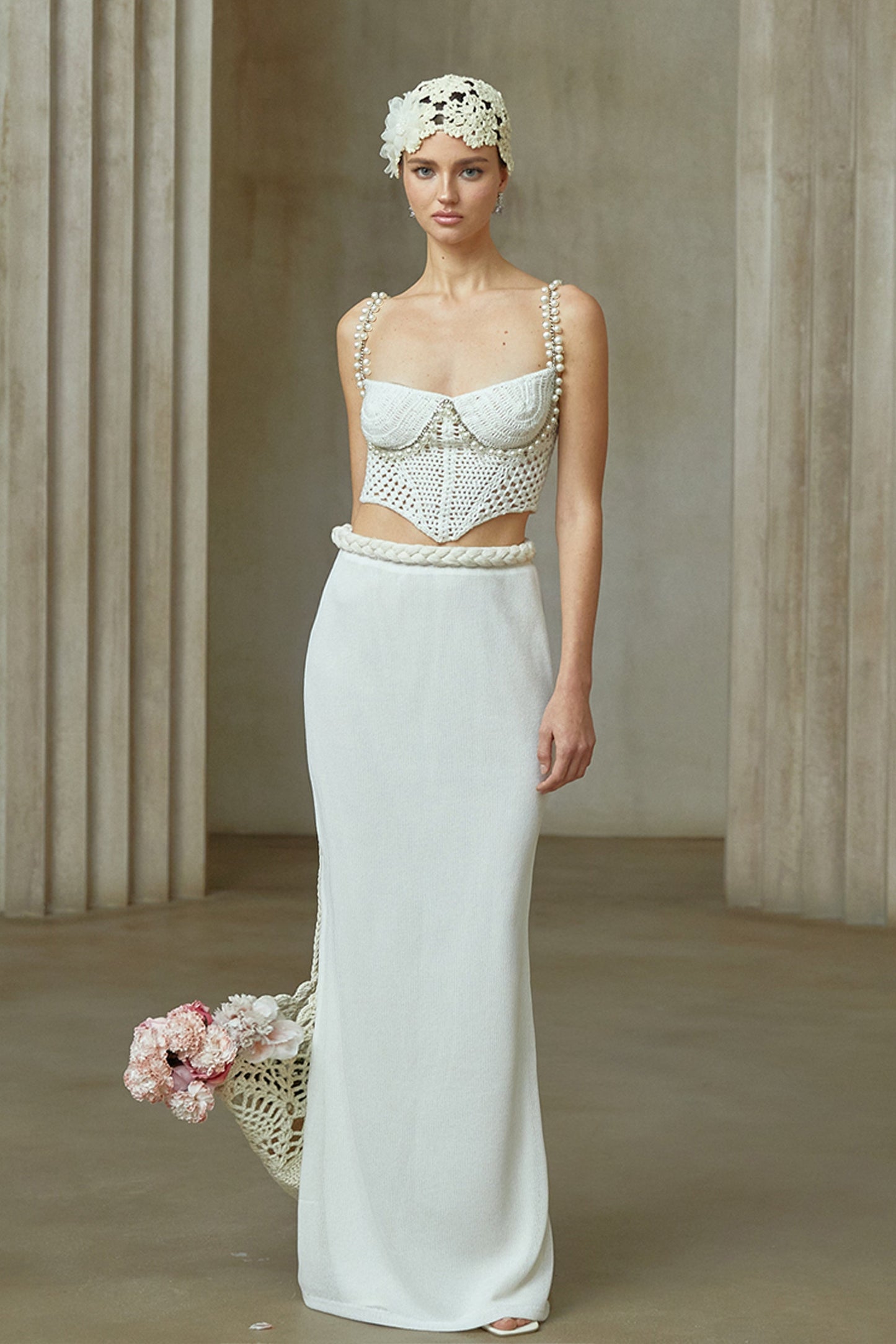 Prunelle Tığ Örgü İki Parça Üst ve Etek Takımı