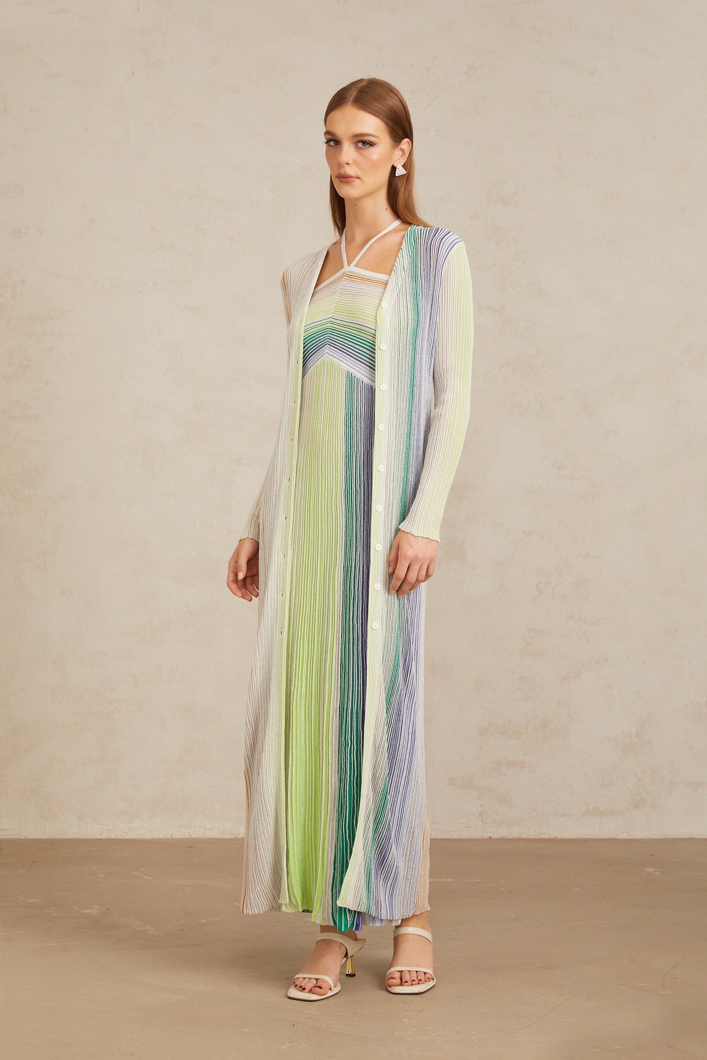 Serelith Yeşil Metalik Örgü Uzun Hırka