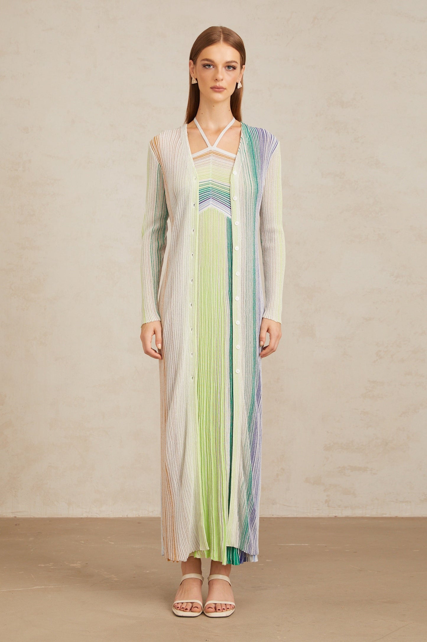 Serelith Yeşil Metalik Örgü Uzun Hırka