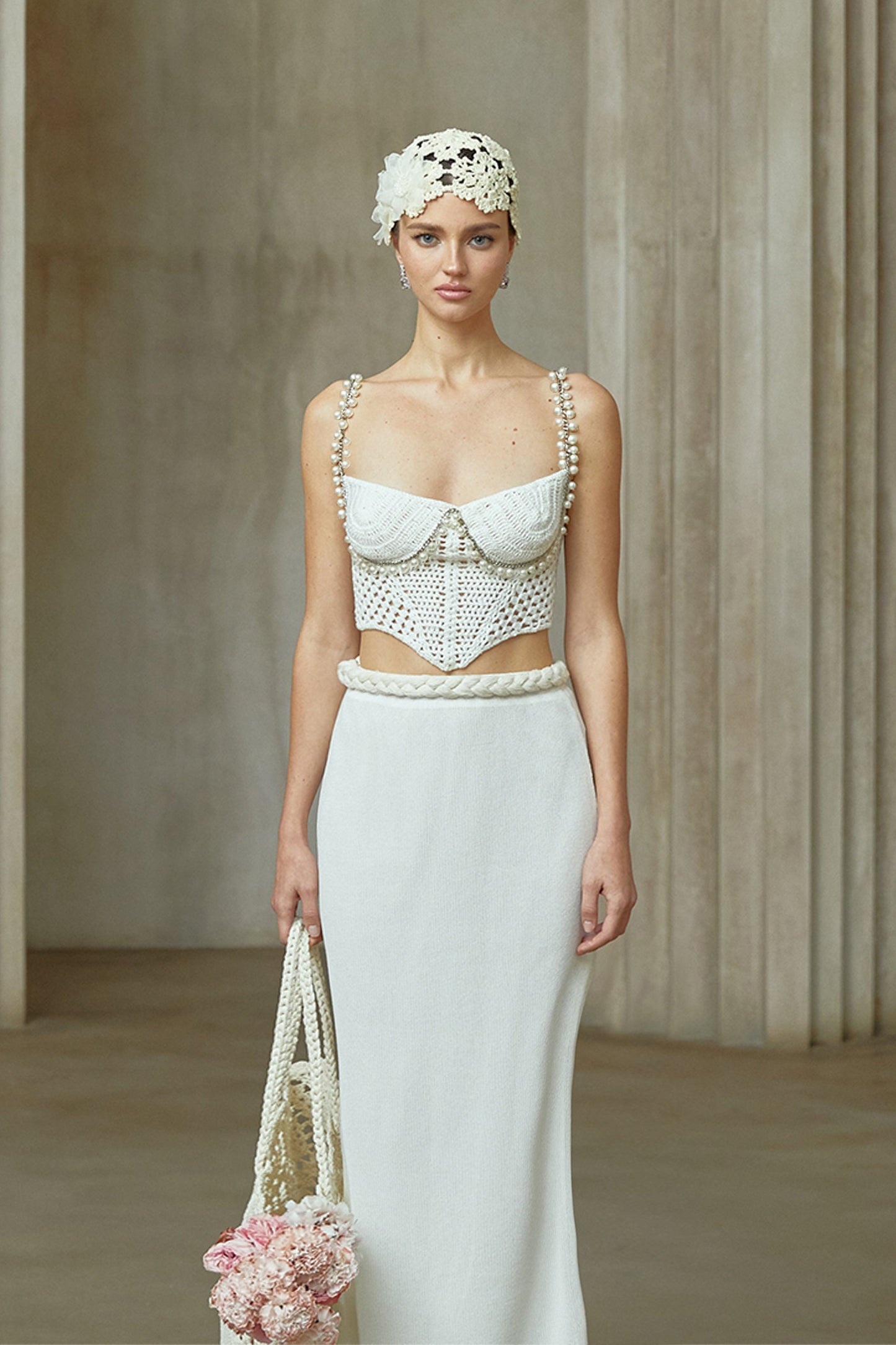 Prunelle Tığ Örgü İki Parça Üst ve Etek Takımı