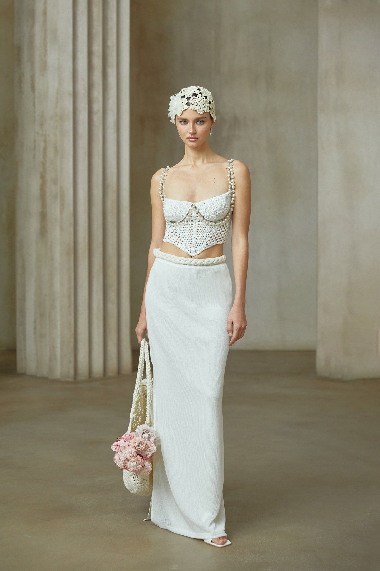 Prunelle Tığ Örgü İki Parça Üst ve Etek Takımı