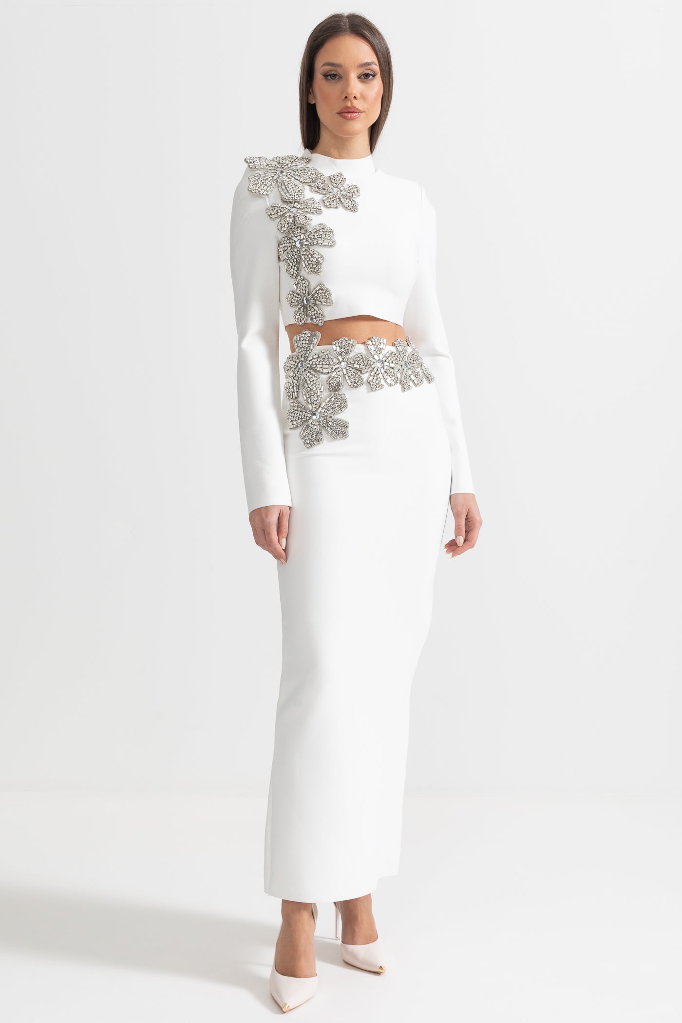 Aelina Elmas 2 Parça Uzun Kollu Üst ve Uzun Etek Takımı