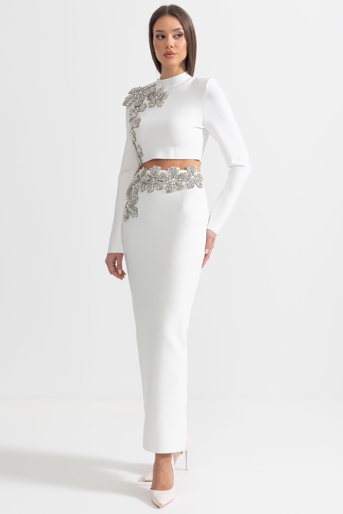 Aelina Elmas 2 Parça Uzun Kollu Üst ve Uzun Etek Takımı