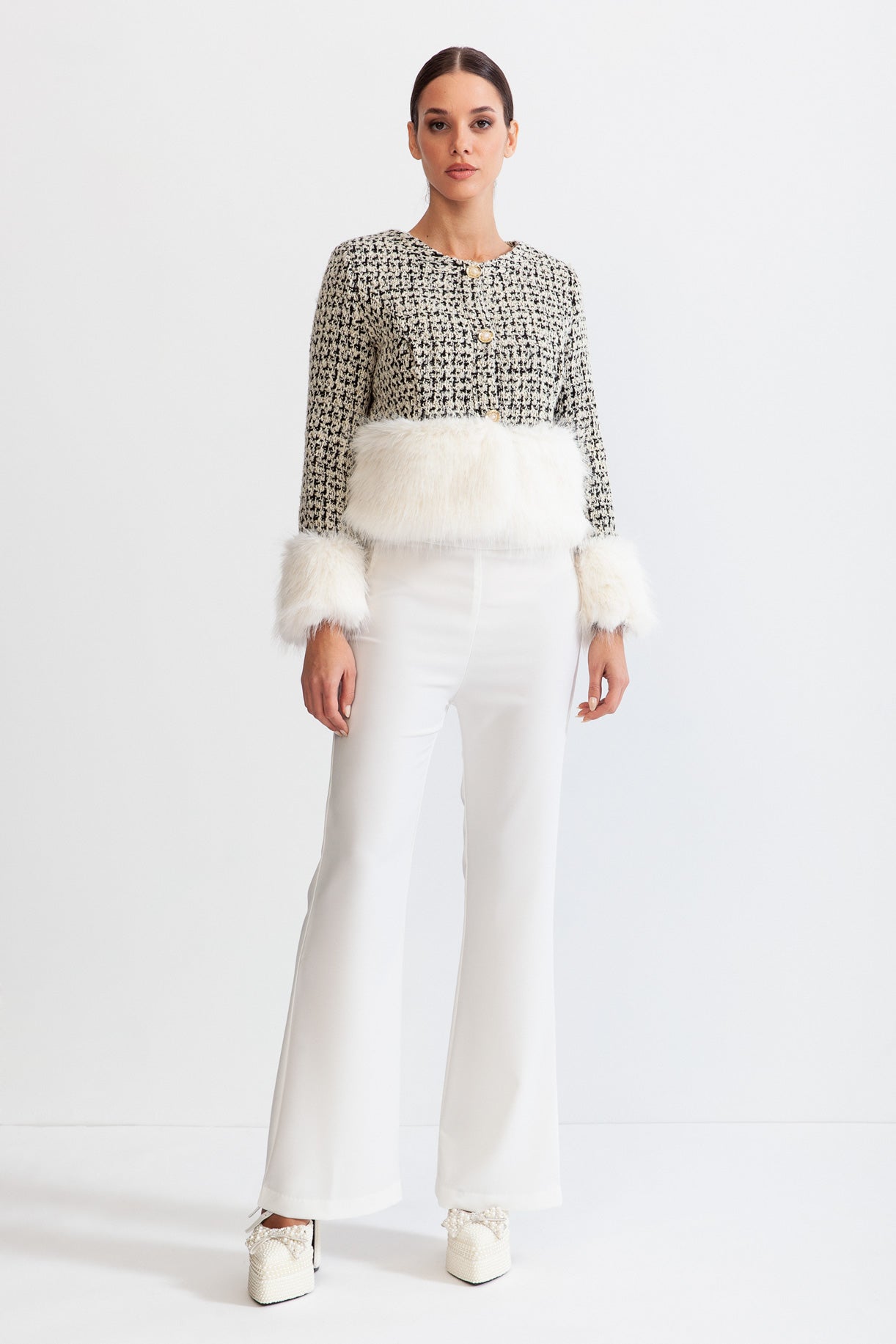 EVIANA Yün Karışımlı Suni Kürk Manto - Siyah