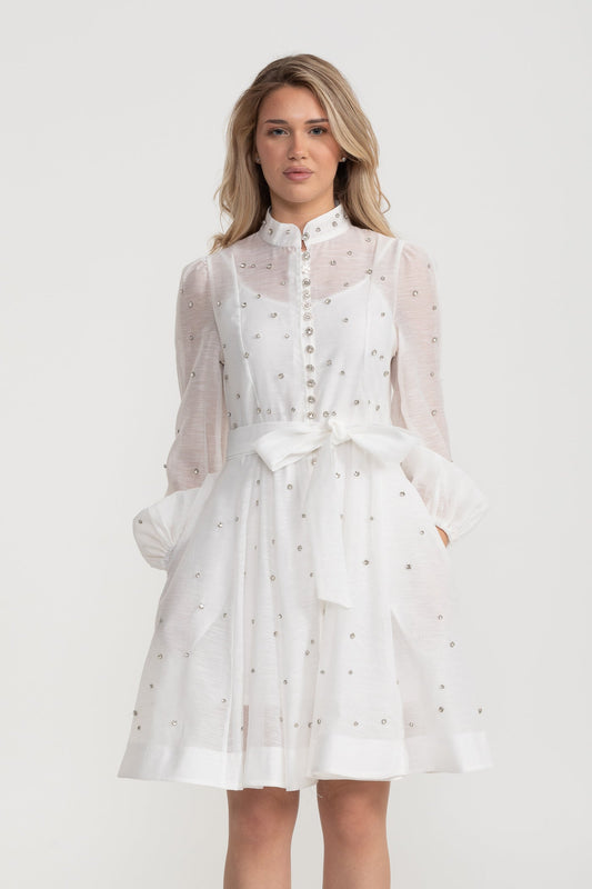 Kristal Süslemeli Uzun Kollu Mini Elbise