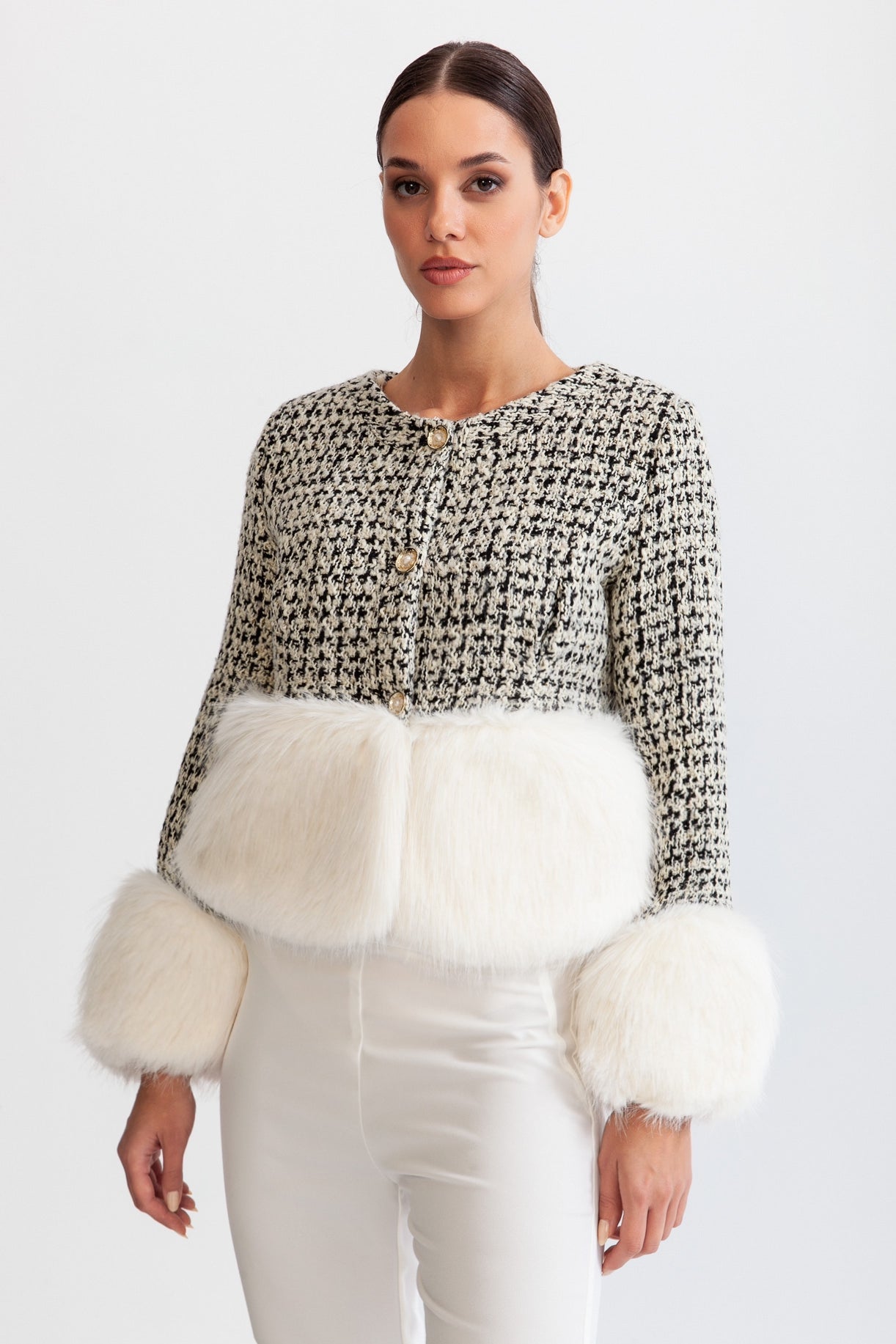 EVIANA Yün Karışımlı Suni Kürk Manto - Siyah